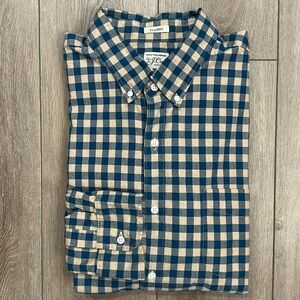 J. Crew New Classic Fit Teal/Beige Checkered Button Down Shirt XL Slimming Cut